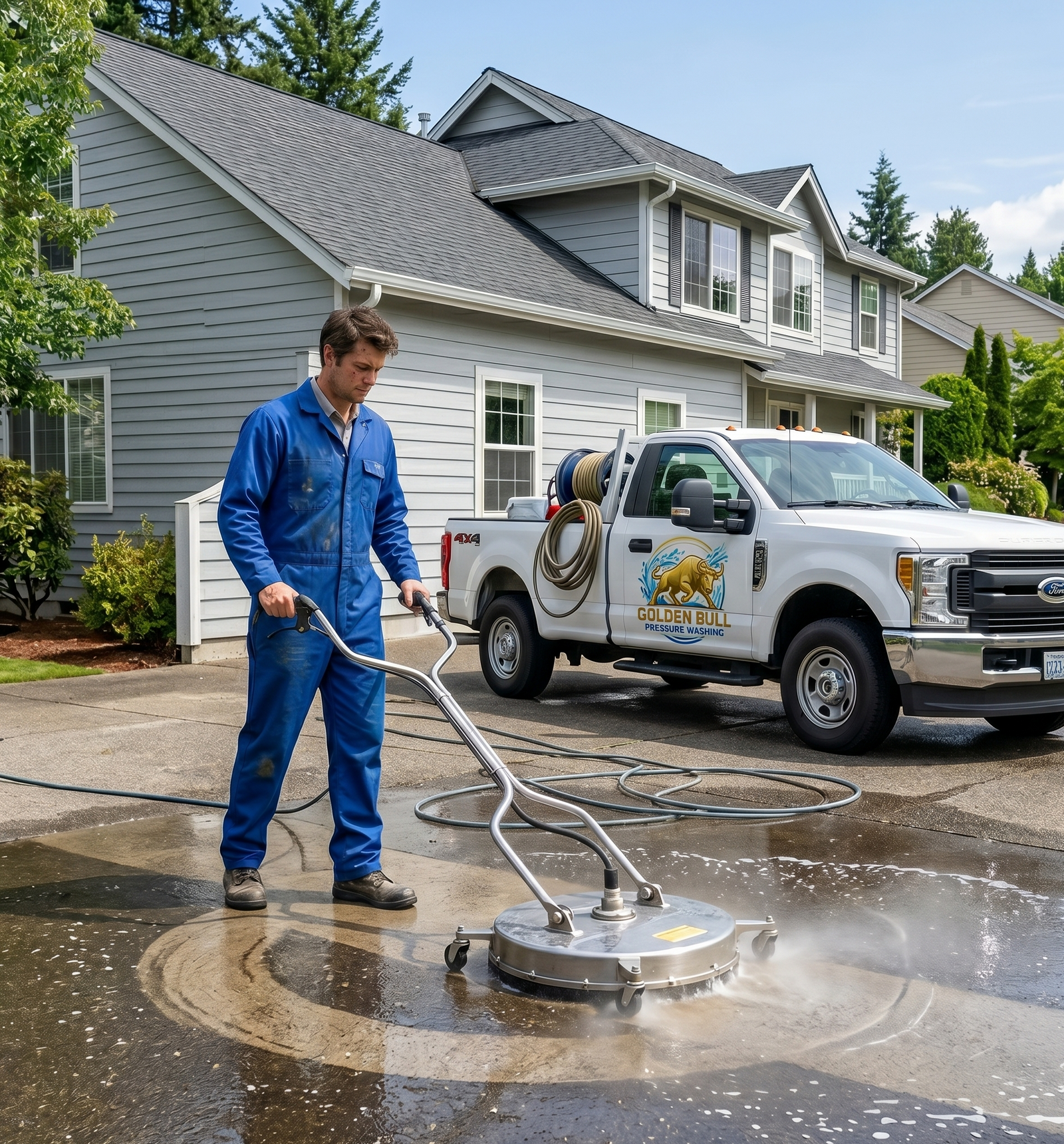 Pressure cleaning a driveway